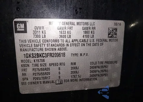 2015 GMC Yukon Slt from USA, damaged, VIN 1GKS2BKC3FR209618